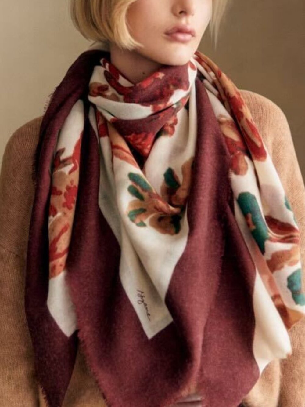 Sezane Pio Stole 100% Wool Twill Square Scarf In Marie Print 49.6" x 49.6" - NWT